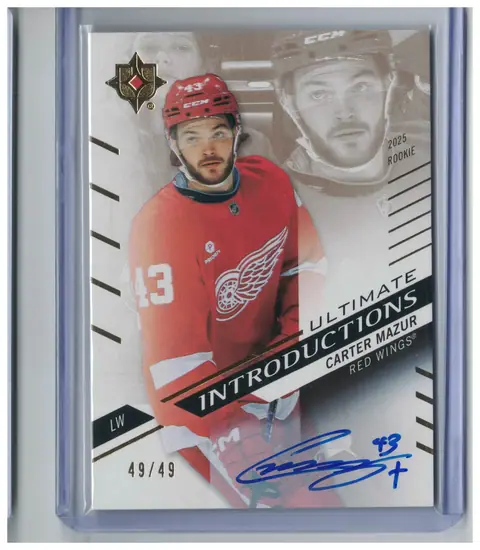Carter Mazur Ultimate Introductions Gold Auto RC /49 Rookie 2025-26 UD Ultimate