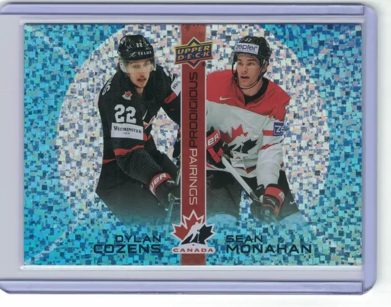 Dylan Cozens Sean Monahan 2026 UD Team Canada Prodigious Pairings Speckle #PP-7 — front