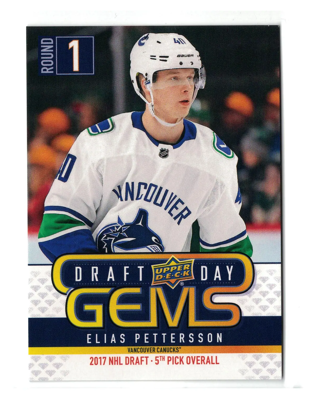 Elias Pettersson Draft Day Gems #GEM09 2018-19 Upper Deck Series 1 Hockey Card — front