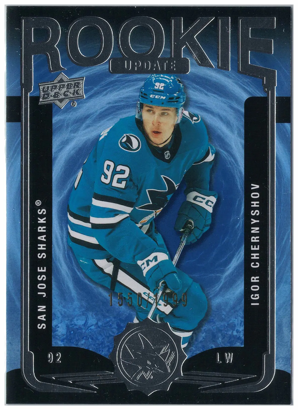 Igor Chernyshov Rookie Update RU-13 /1999 Sharks 2025-26 UD Extended Hockey Card — front