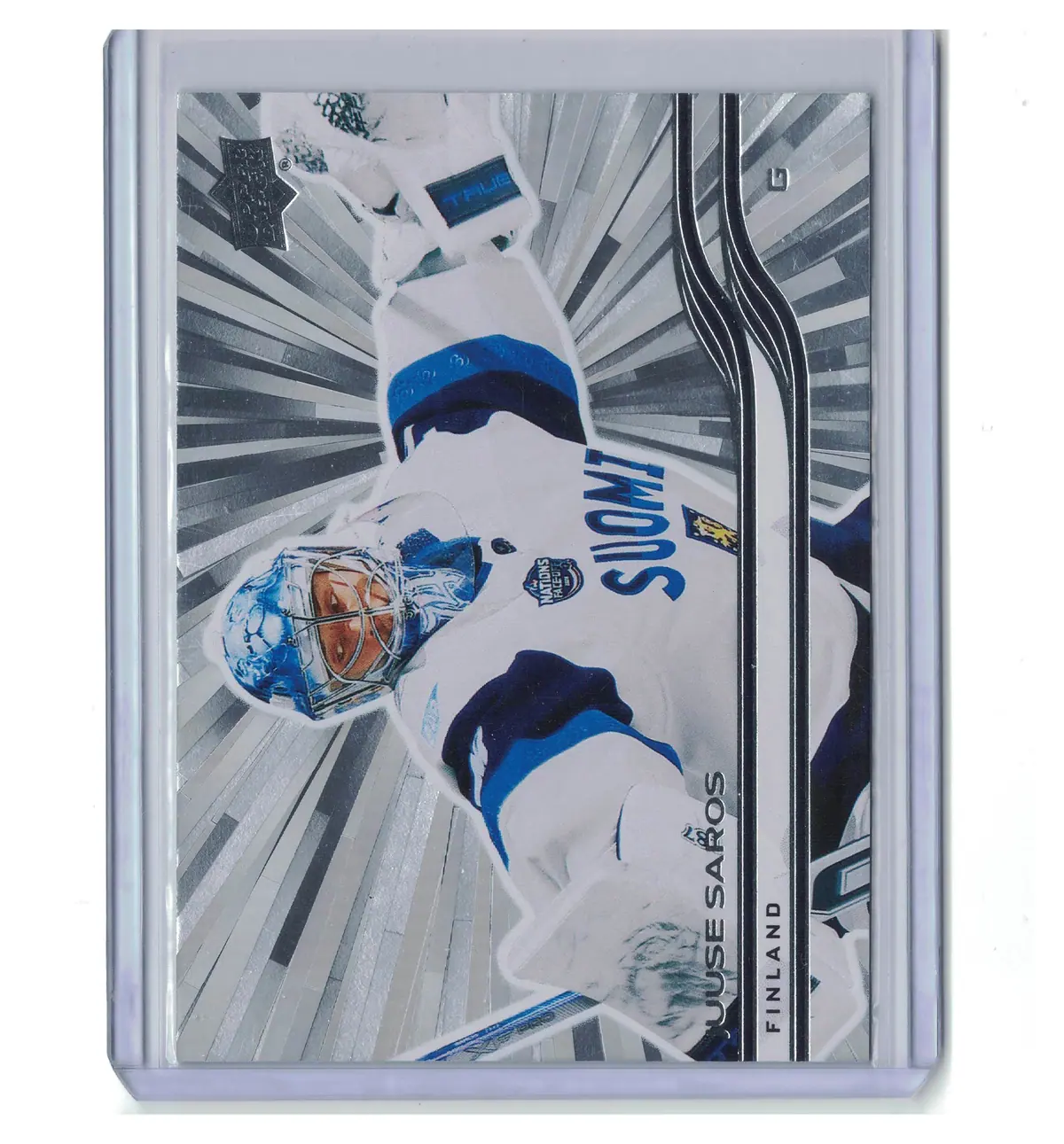 Juuse Saros Outburst #669 Finland 4 Nations 2025-26 UD Extended Hockey Card — front