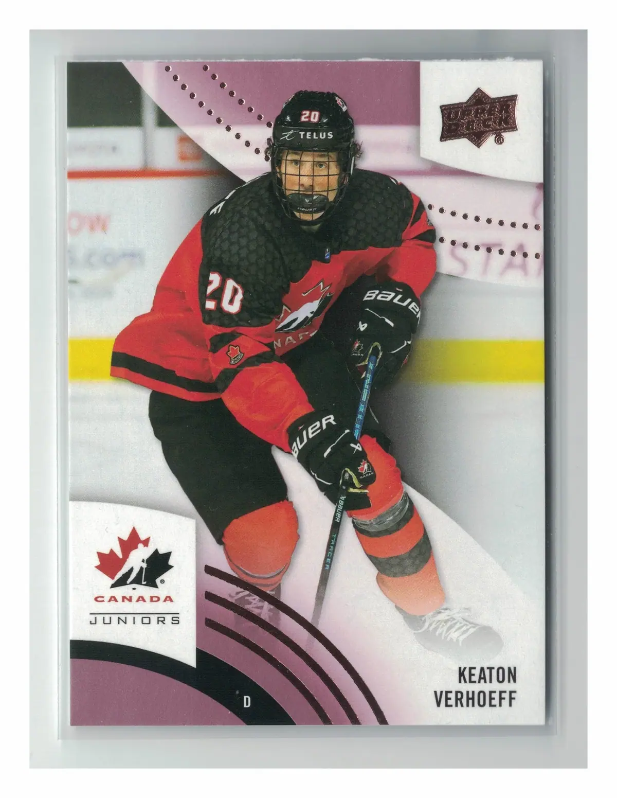 Keaton Verhoeff Rose Gold Foil #12 2025 Team Canada Juniors Hockey Card — front