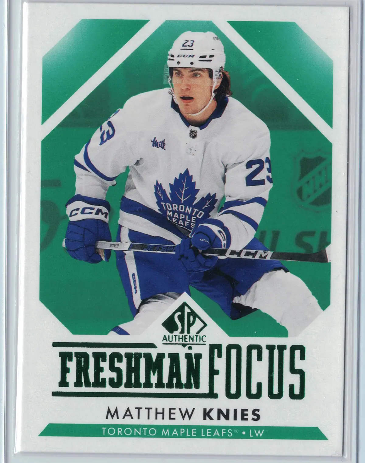 Matthew Knies 2023-24 SP Authentic Freshman Focus GREEN #FF-6 Maple Leafs — front