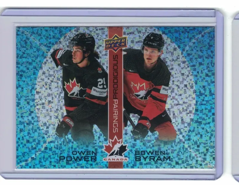 Owen Power Bowen Byram 2026 UD Team Canada Prodigious Pairings Speckle #PP-15 — front