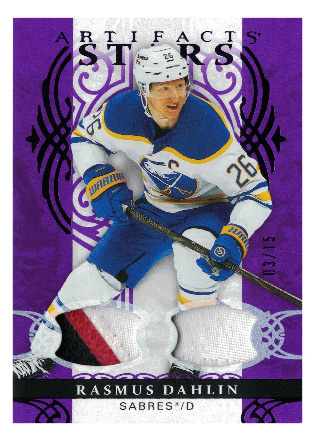 Rasmus Dahlin Stars Material Purple #137 03/15 2026-27 Upper Deck Artifacts — front