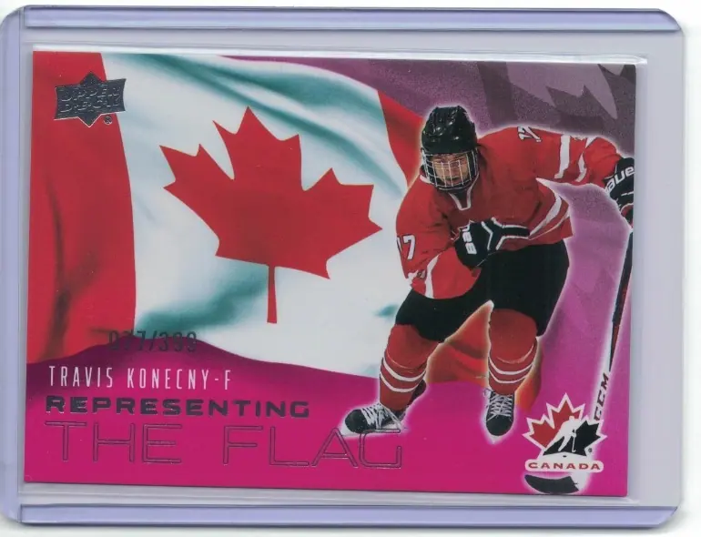 Travis Konecny Representing the Flag Pink /399 RF-5 2026 UD Team Canada Hockey — front